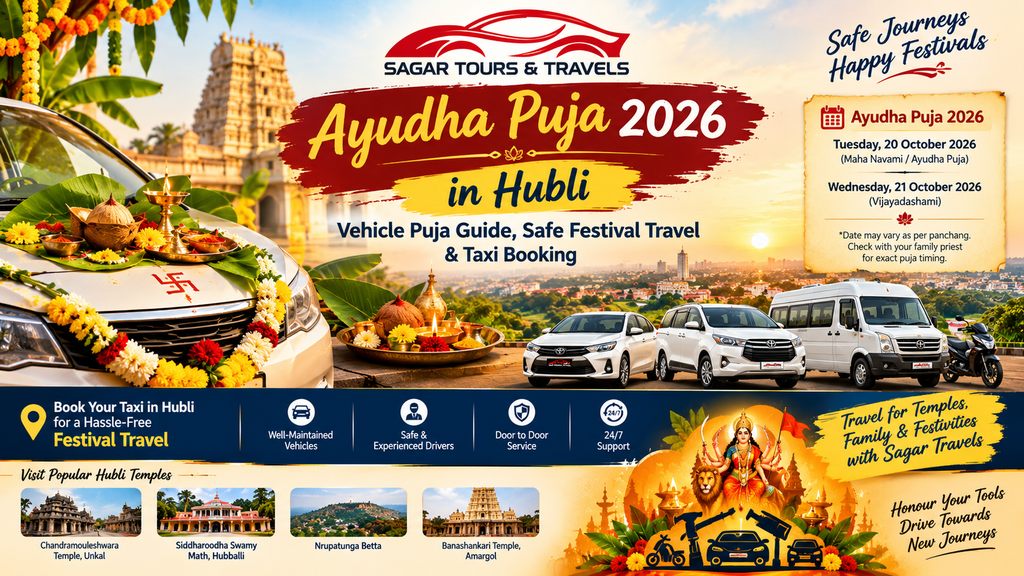 Car decorated with flowers and kumkum for Ayudha Puja vehicle puja in Hubli, Karnataka