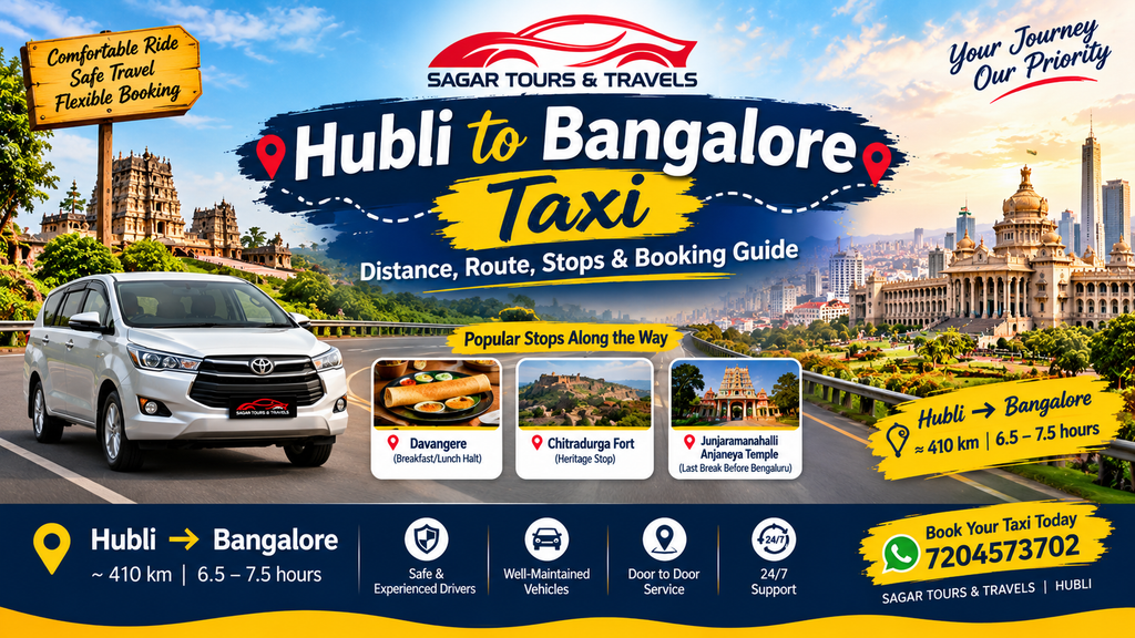 Hubli to Bangalore taxi on NH48 highway through Davangere and Chitradurga in Karnataka
