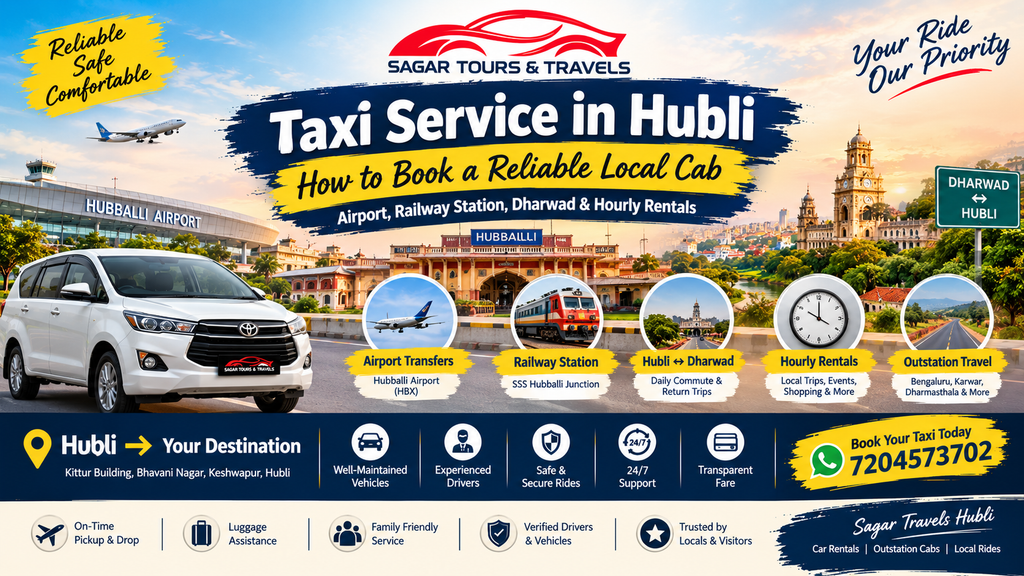 Taxi service in Hubli, Sagar Travels cab for airport and railway station transfers in Hubballi